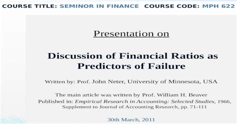 Discussion Of Financial Ratios As Predictors Of Failure Pptx Powerpoint
