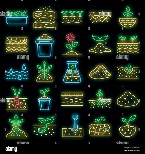 Soil Ground Icons Set Outline Set Of Soil Ground Vector Icons Neon