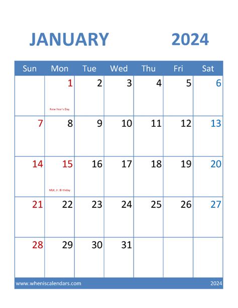 Jan 2024 Calendar Printable Free Monthly Calendar