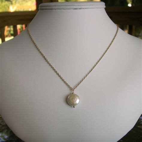 Coin Pearl Necklace Freshwater Coin Pearl Gold Filled Chain Etsy