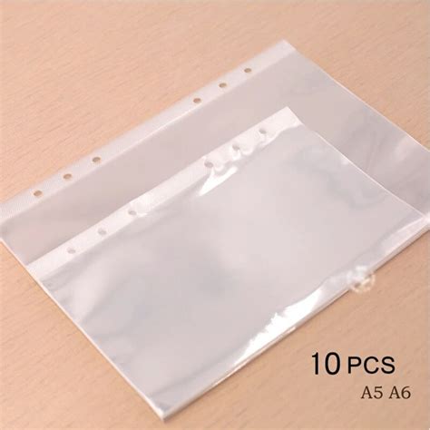 10pcs A5 A6 Transparent File Holder Notebook 6 Hole Loose Leaf Pouch