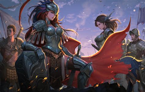 Maybe you would like to learn more about one of these? Wallpaper girl, sword, fantasy, soldier, armor, Warrior, artwork, shield, fantasy art, cloak ...