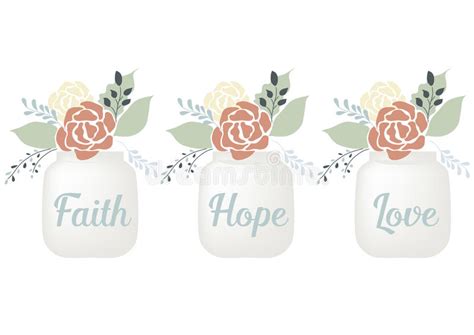 Flowers In Jars With Word Faith Hope Love Christianity