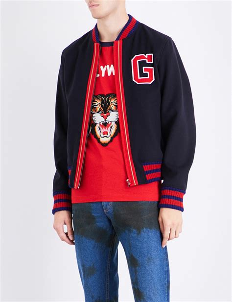 Lyst Gucci G Patch Wool Bomber Jacket In Red For Men