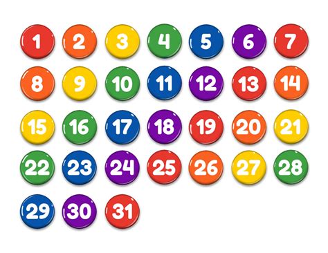 Office Office And School Supplies Calendar Numbers Numbers 1 31 Classroom