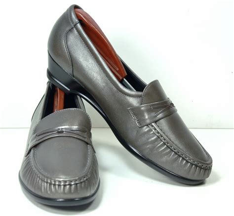 Sas Tripad Comfort Silverpewter Leather Slip On Low Heel Loafers Shoes