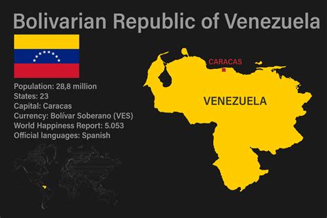Highly Detailed Venezuela Map With Flag Capital And Small Map Of The World Vector Art