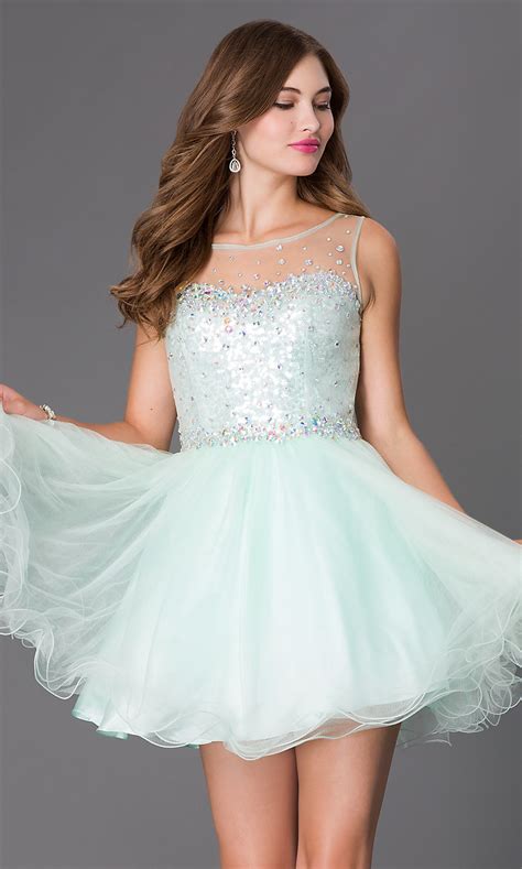 Short Sheer Sequin Bodice Dress