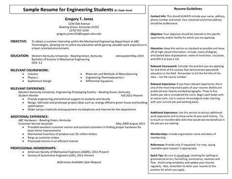 a sample resume for engineering students with no experience in the job