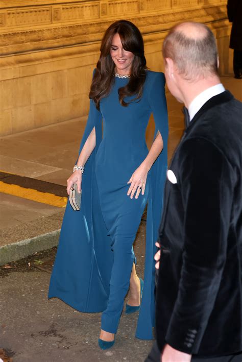 Kate Middleton Wears Bold Shouldered Blue Safiyaa Gown At Royal Variety