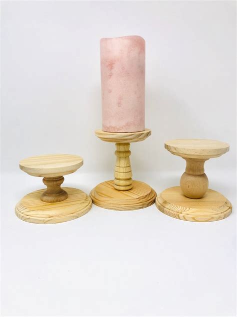 1 Natural Unfinished Wooden Pillar Candlestick Holders Etsy
