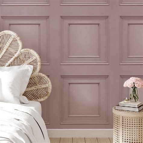 Belgravia Decor Oliana Wood Panel Effect Wallpaper Pink Teal Grey Cream