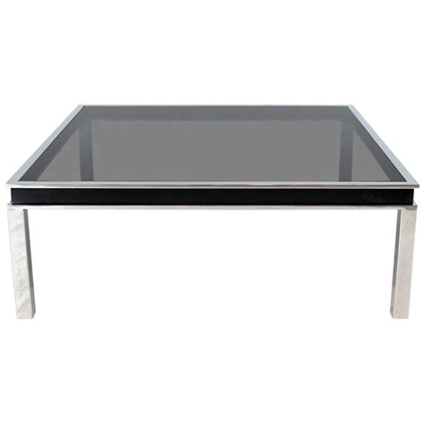 Extra Large Polished Chrome Square Mid Century Modern Coffee Table