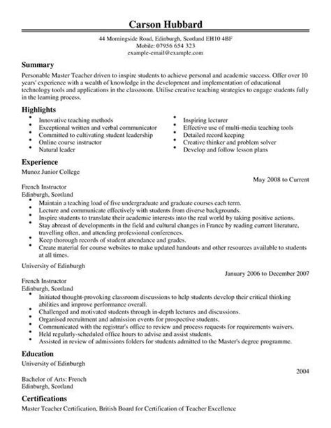 College lecturer resume sample fascinating sradd me templates. Cv Template Master | Teacher resume template, Teacher cv ...