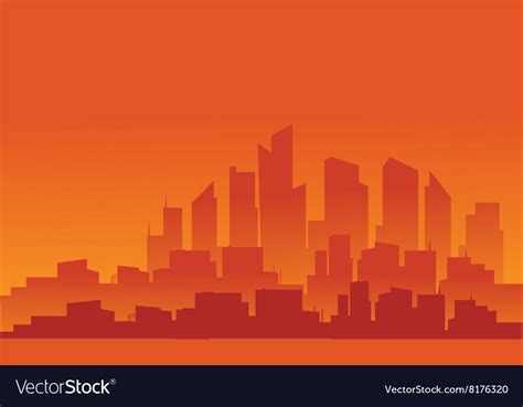 Silhouette Of Building With Orange Background Vector Image