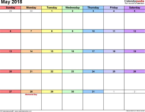 May 2018 Calendar Templates For Word Excel And Pdf