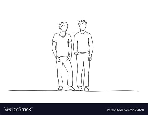 Continuous One Line Drawing Group Teenager Vector Image