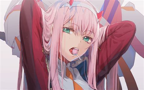 Download Wallpapers Zero Two Lollipop Manga Darling In The Franxx For Desktop With Resolution