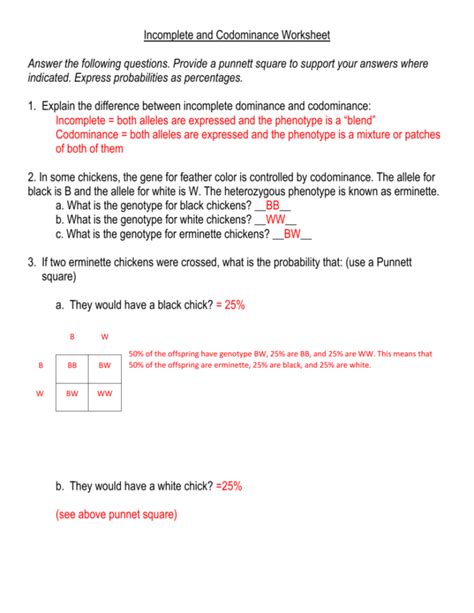 Multiple Alleles Codominance And Incomplete Dominance Worksheet