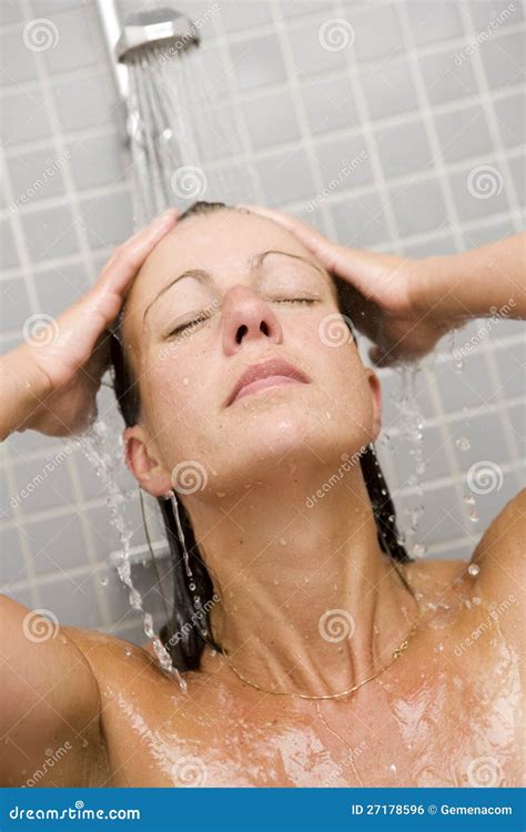 Woman In Shower Stock Photo Image Of Naked Face Flowing 27178596