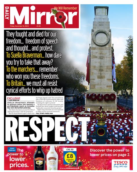 Daily Mirror Front Page 10th Of November 2023 Tomorrows Papers Today