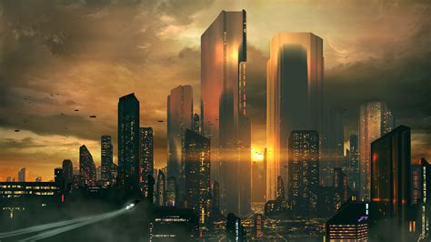 Joeyjazz Futuristic Science Fiction Cityscape Sunset Skyscraper
