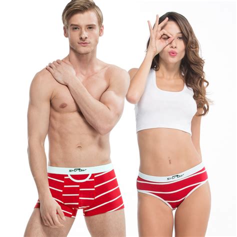 New Couple Underwear Women Panties Men Boxer Soft Stiped Red Sexy Lover