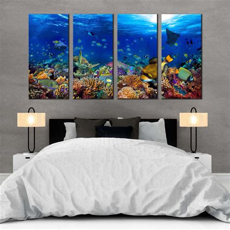 Fish Underwater Canvas Wall Art Colorful Fish 4 Piece Canvas Print