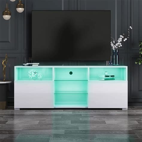 Buy Mjkone White Tv Stand With Storage Cabinet High Gloss Television