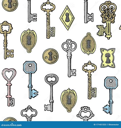 Vintage Keys Golden And Silver And Keyholes Isolated On White Vector