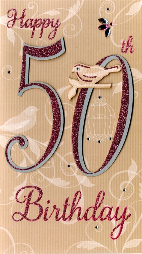 Happy 50th Birthday Greeting Card Hand Finished Champagne Range Cards