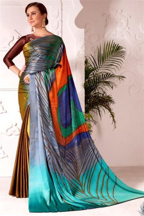 Fashion Blouses Multi Color Satin Silk Printed Sareesarv110961
