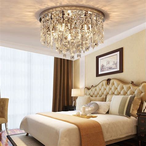Best bedroom ceiling lights reviews. Contemporary Round Crystal Chandelier - Flush Mount ...
