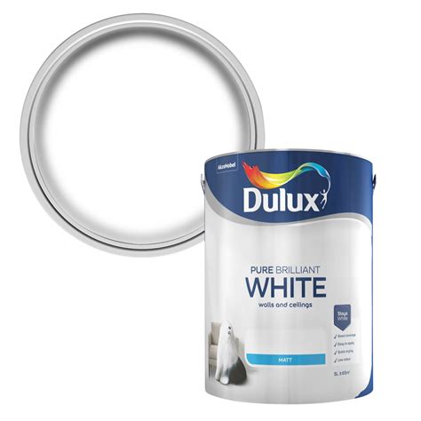 Dulux Pure Brilliant White Matt Emulsion Paint 5l Departments Diy