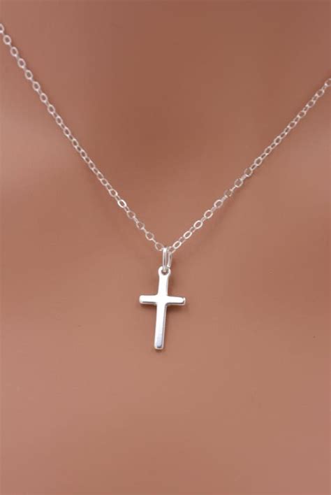 Sterling Silver Cross Necklace Small Dangle Cross Etsy