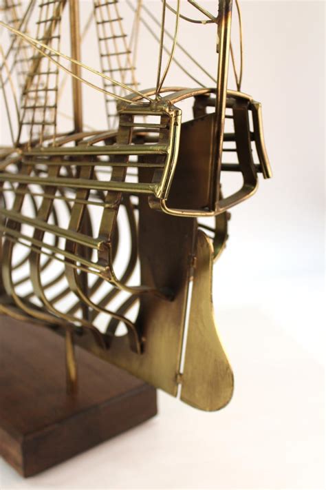 Curtis Jere Signed Modern Brass Ship Model Sculpture On Wood Base At