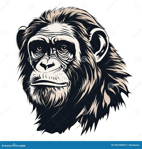 Chimpanzee Head Vector High Contrast Woodcut Style Art Stock