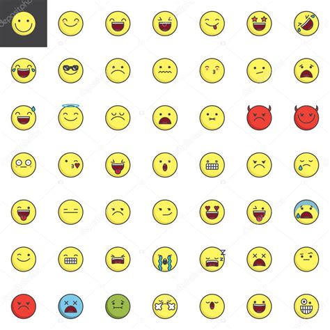 Emoticones emoji iconos contorneados sonrientes conjunto colección
