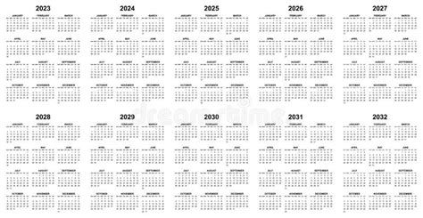 Simple Editable Vector Calendars For Year 2023 2024 2025 2026 2027