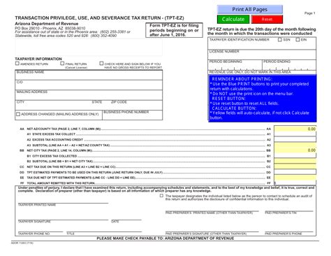 Arizona Department Of Revenue Tpt Fillable Form Printable Forms Free