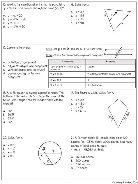 Geometry Final Exam With Study Guide Editable Lindsay Bowden