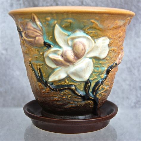 Hours may change under current circumstances Roseville Pottery Magnolia Flower Pot #666-5, Brown, Ca ...