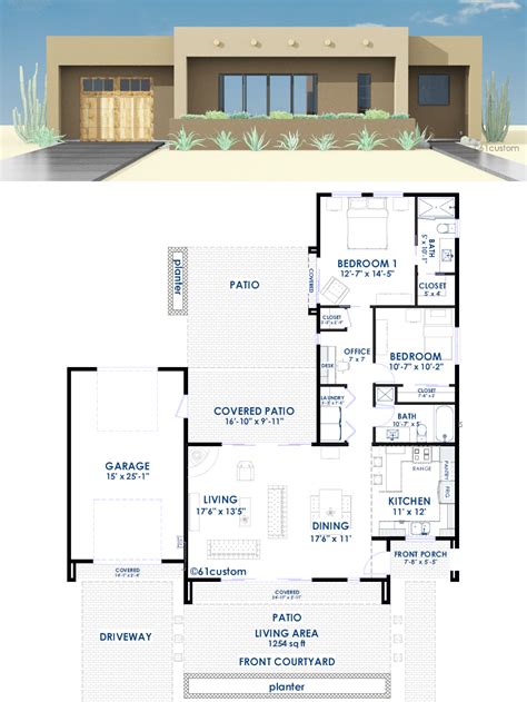 The ground floor features a guest bedroom with it's own bathroom. Contemporary Adobe Style House Plan | 61custom | Modern ...