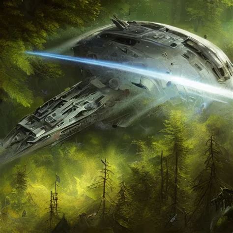 A Giant Space Ship Crashed In An Overgrown Forest Stable Diffusion