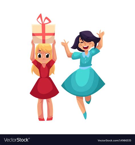 Two Girls Having Fun At Birthday Party Dancing Vector Image
