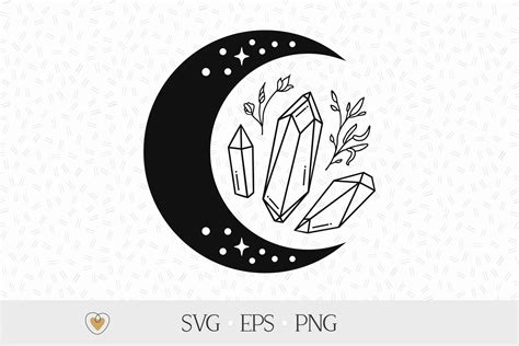 Moon With Crystals Svg Witchy Svg Celestial Svg By Pretty Meerkat