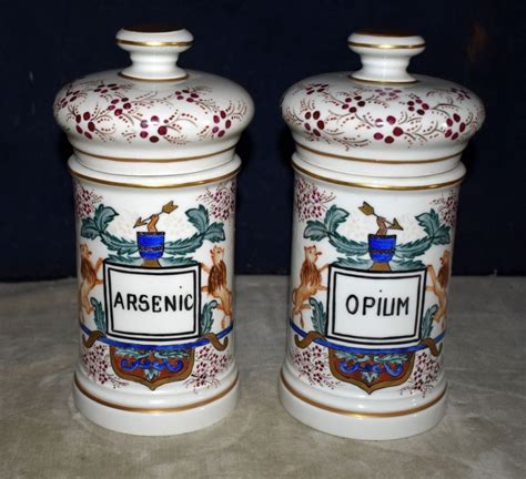 Rare Vintage Porcelain Apothecary Pharmacy Jars Set Wcovers Opium