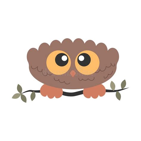 Owl With Big Eyes Is Sitting On A Branch Stock Vector Illustration Of