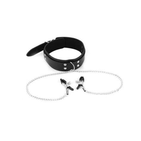 Slave Collar And Nipple Clamps Leather Bdsm Exotic Bondage Toys