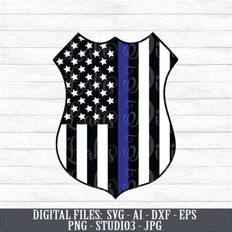 Police Badge American Flag Thin Blue Line Instant Digital Etsy